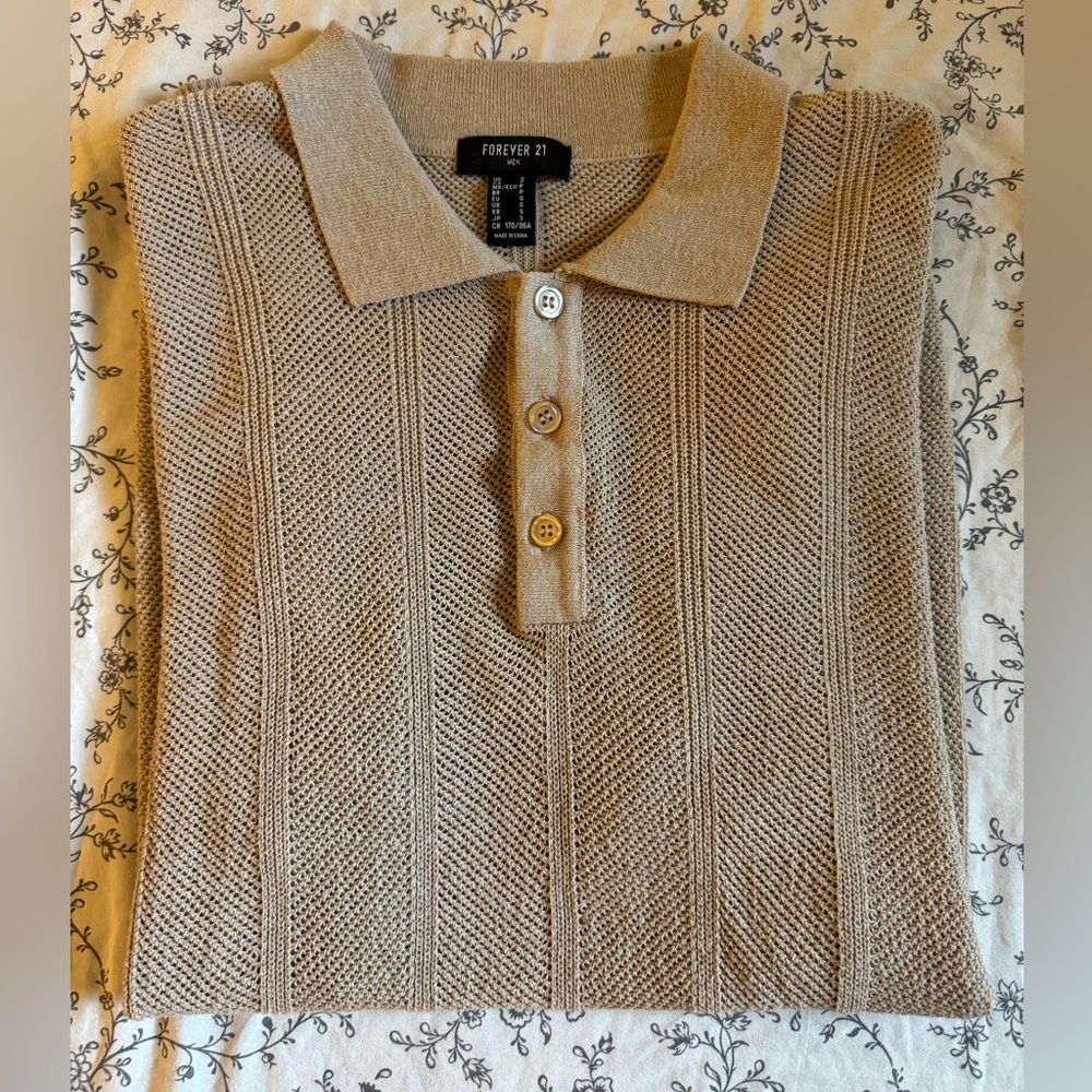 Knitted Beige Short Sleeve Shirt